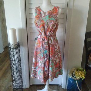 Nine West Tango Aruba Paisley Dress with Belted Waist. Sz. 12